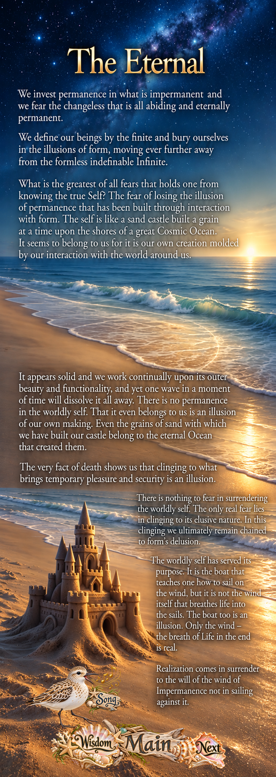 The Eternal, a contemplation illustrated with a cosmic seashore and sand castle